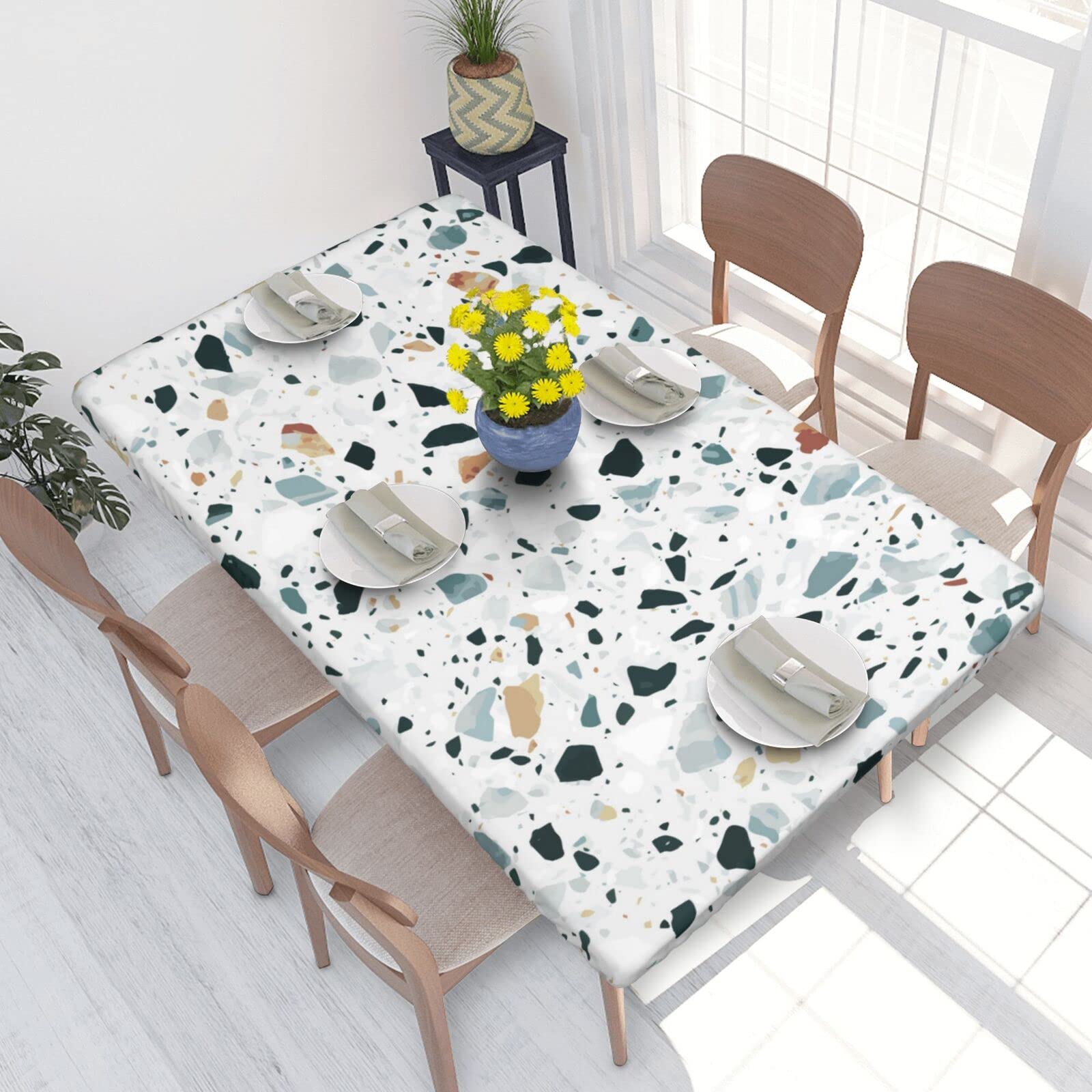 FANSU Tablecloth Picnic Covers Tablecloth Elastic Fitted Table Cloth Waterproof Classic Marble Tablecloths Rectangle Square For Outdoor Camping Indoor Party Decoration (4ft/122x61cm,Royal Blue