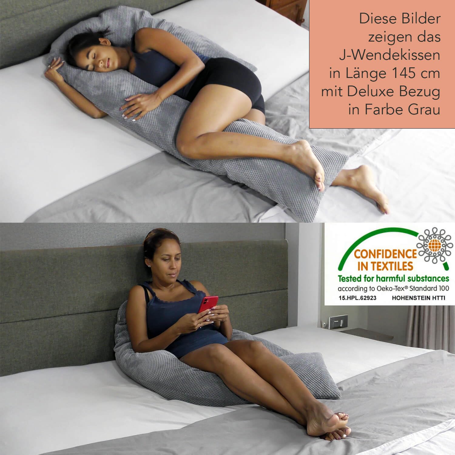 Traumreiter Memory Foam Schwangerschaftskissen Hybrid mit Bezug Silber, Seitenschläferkissen 125 cm lang, Stillkissen XXL Kissen zum Schlafen, Body Pillow