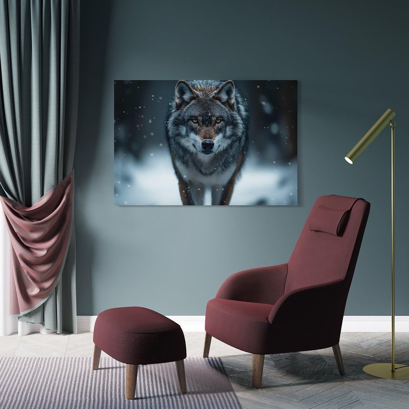 Junmoney Wolf in Winter Snowfall Portrait Decorative Wall Artwork 16x24inch(40x60cm), for Entrance Spaces, Stair Walls Or Halls, A Stylish Accent for Home Entrances