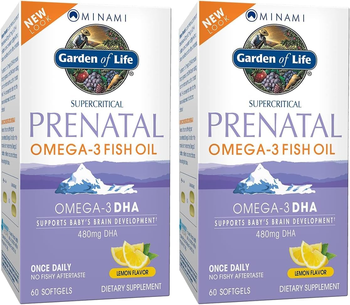 Garden of Life Prenatal DHA Omega 3 Fish Oil Supplement - Minami Natural Prenatal,Lemon,60 Softgels,(Pack of 2)
