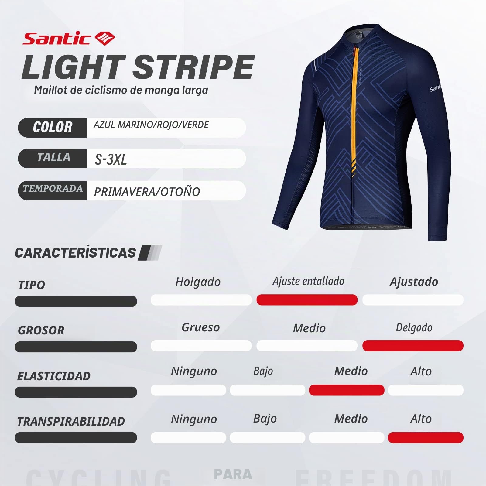 Santic Maillot Bicicleta Hombre Manga Larga MTB Maillot Ciclismo Hombre