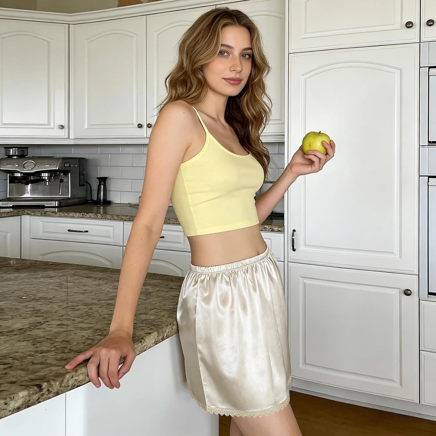 Women's Half Slips for Under Dresses Anti-static Elastic Waist Lace Plus Size Long Underskirt - Image 3