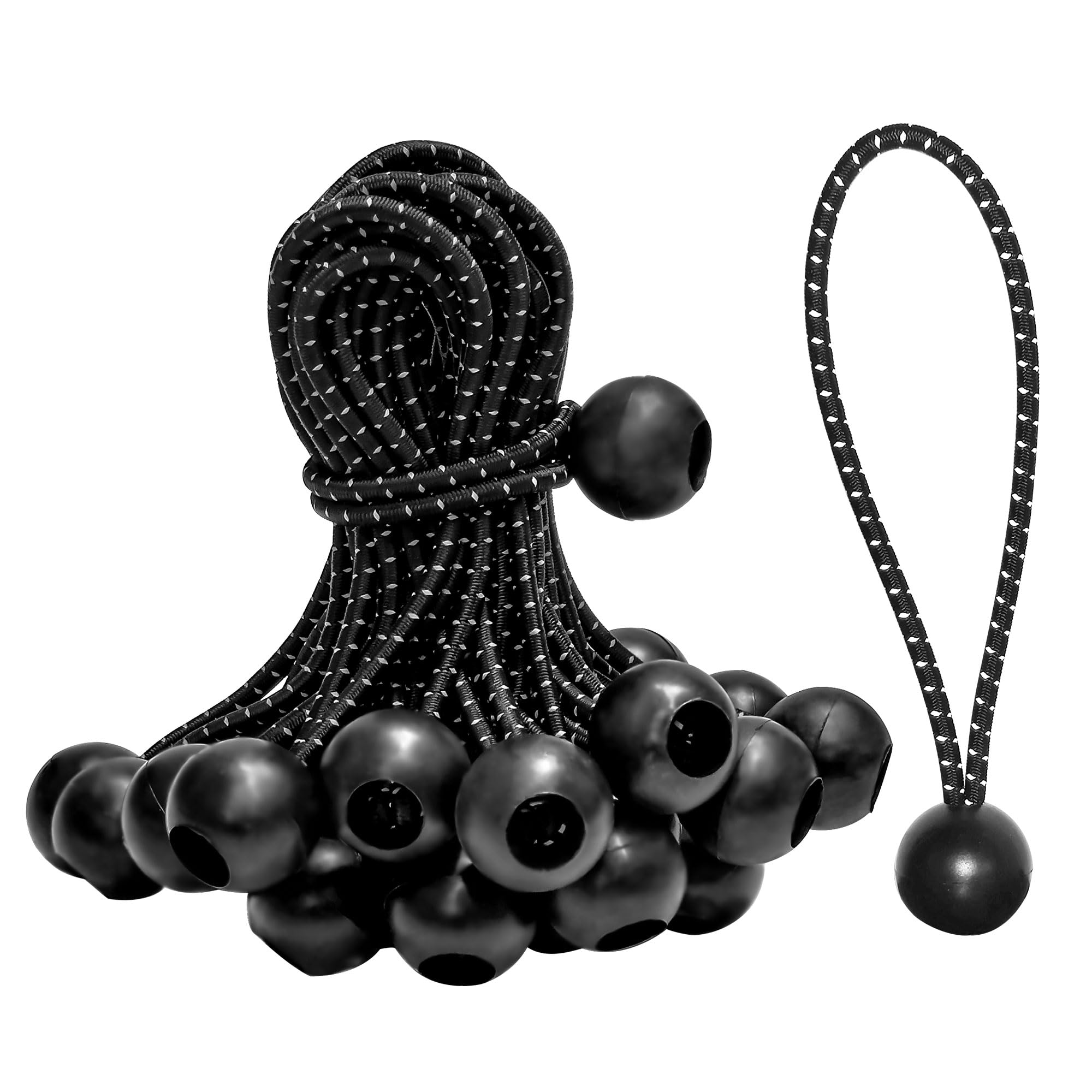 50PCS Bungee Cords 6 Inch, Reflective Bungee Cords with Balls for Tarp, Camping Tent, Gazebo, Awning, Heavy Duty Fixed Hoses, Indoor&Outdoor UV Resistant