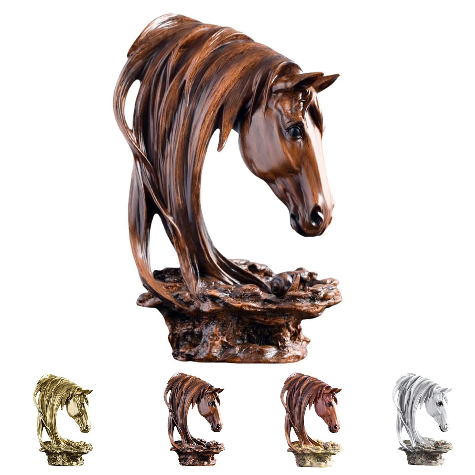 YXCQHZM Animal Horse Statue Decor, Horse Head Sculptures, Vintage Wood Horse Sculpture Decoration Living Room, Abstract Sculpture (D)