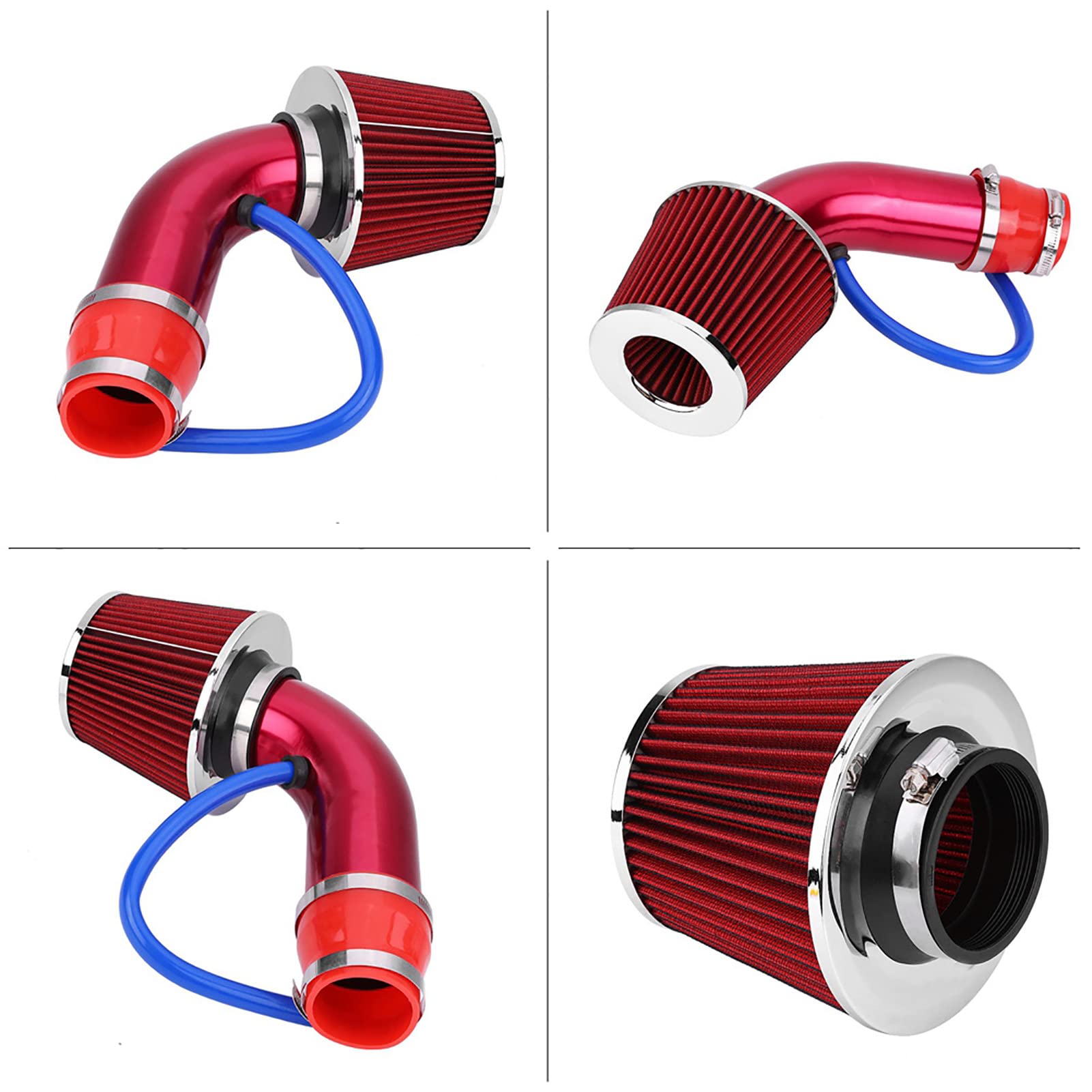 Ausla Filtro Aria Sportivo Universale, Kit Tubo Aspirazione Aria Fredda 76 mm in Alluminio Rosso per Auto