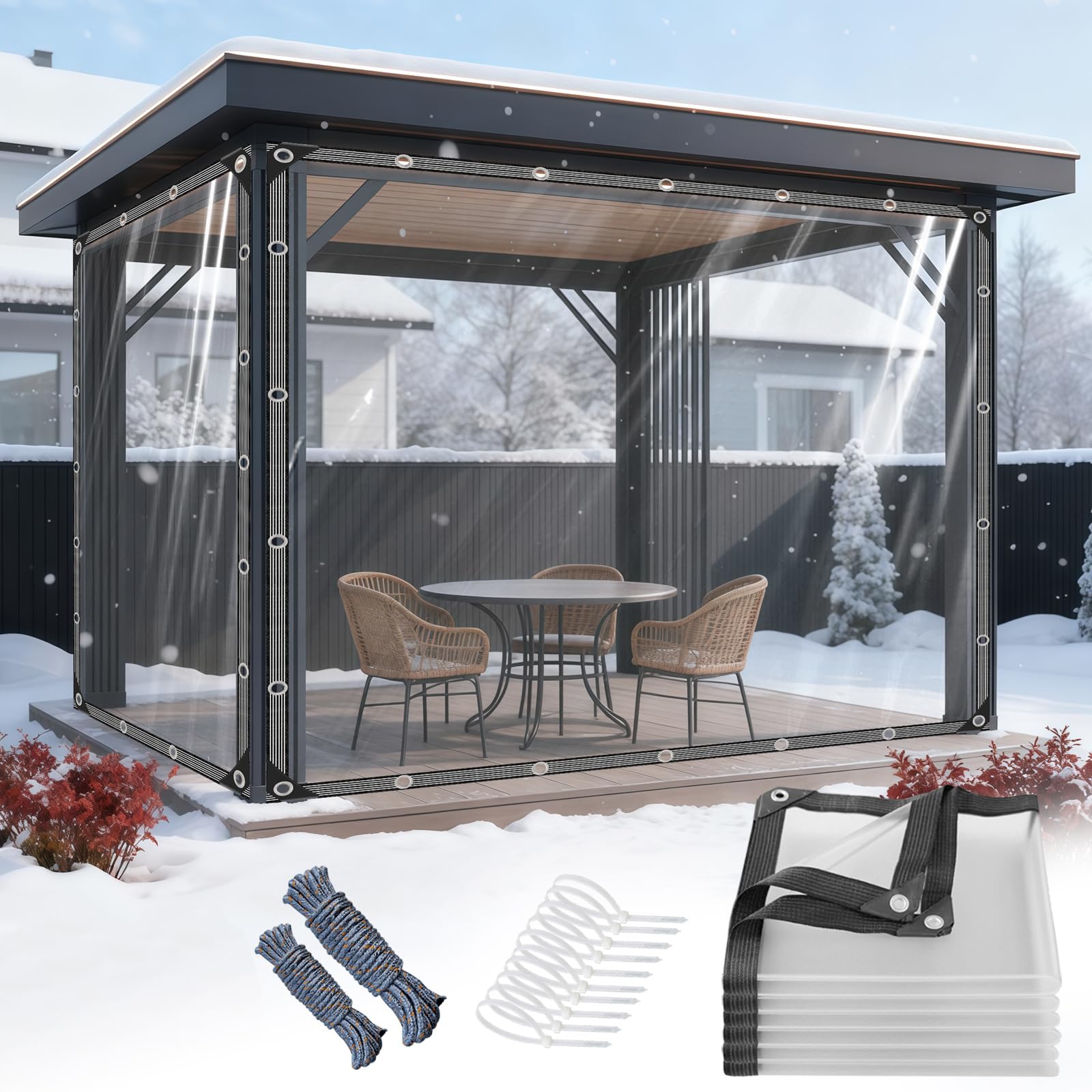 GPCHZM Transparent Tarpaulin with Eyelets 2.5 x 4 m PVC Transparent Tarpaulin Waterproof Tear-Resistant Tarpaulin for Outdoor Patio Balcony Pet Hutch Roof — image 1