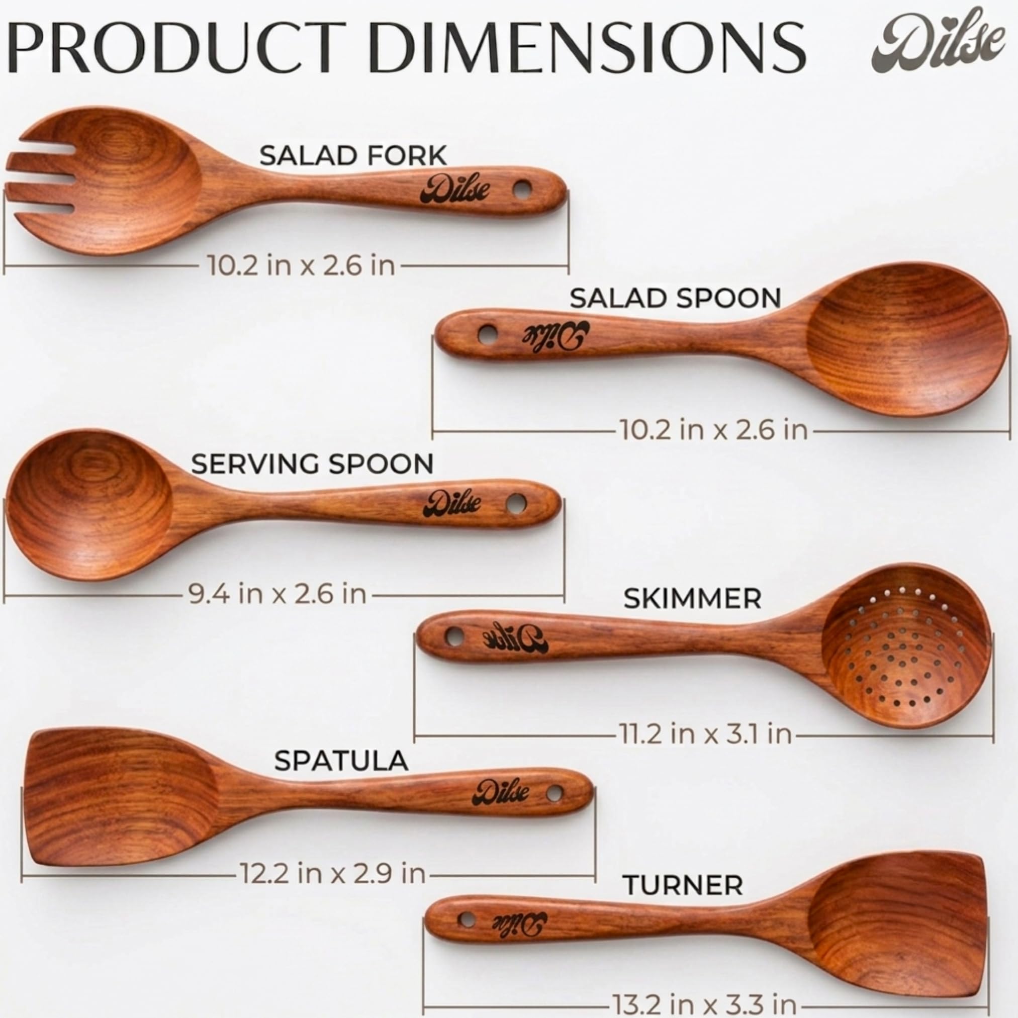 Holzutensilien zum Kochen, Löffel aus Teakholz mit Halter, 7-teiliges Set