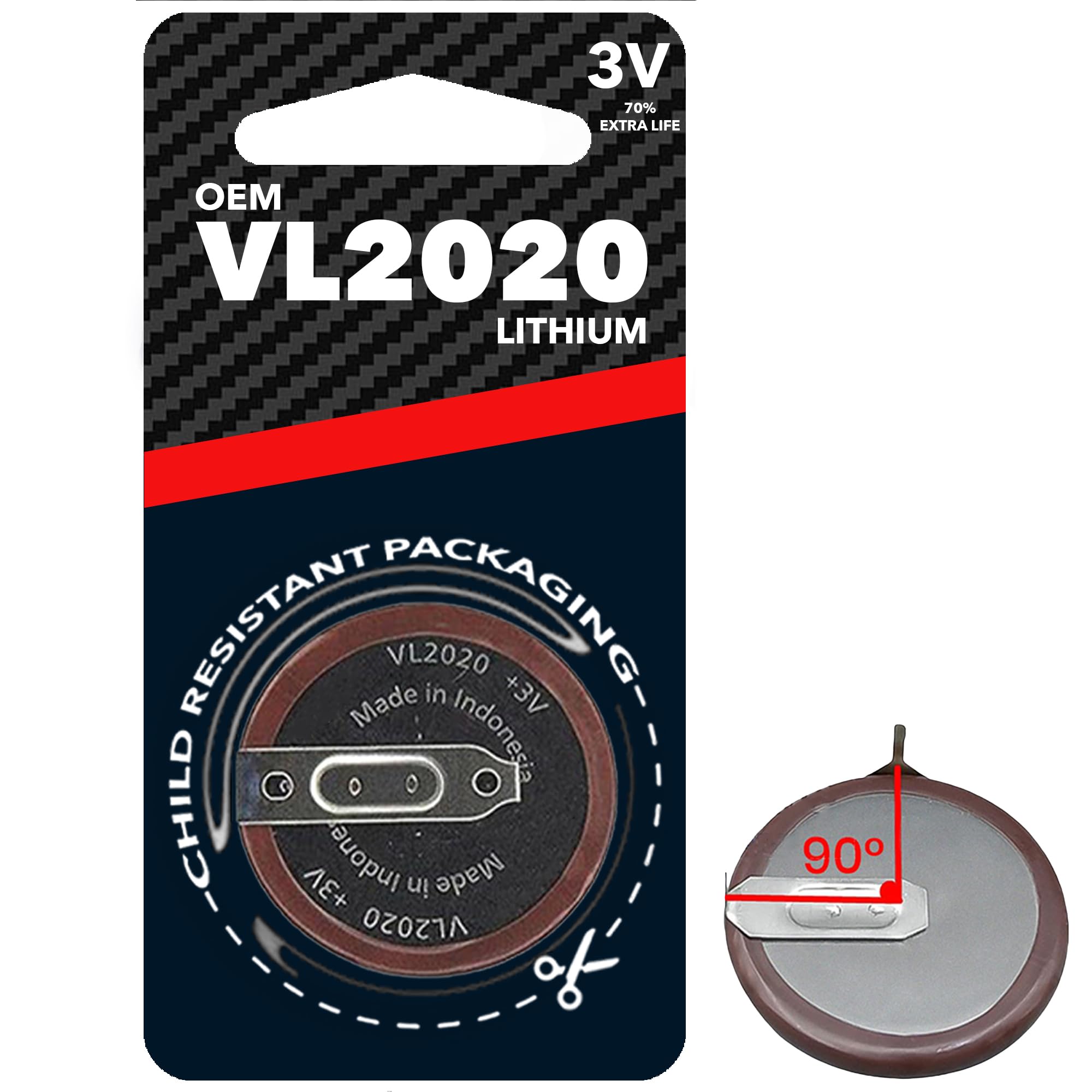 Replacement Key Fob Battery VL2020 90 Degree Pins Compatible with BMW 1 3 5 6 7 Series E90 E92 E93 Keyless Remote Start