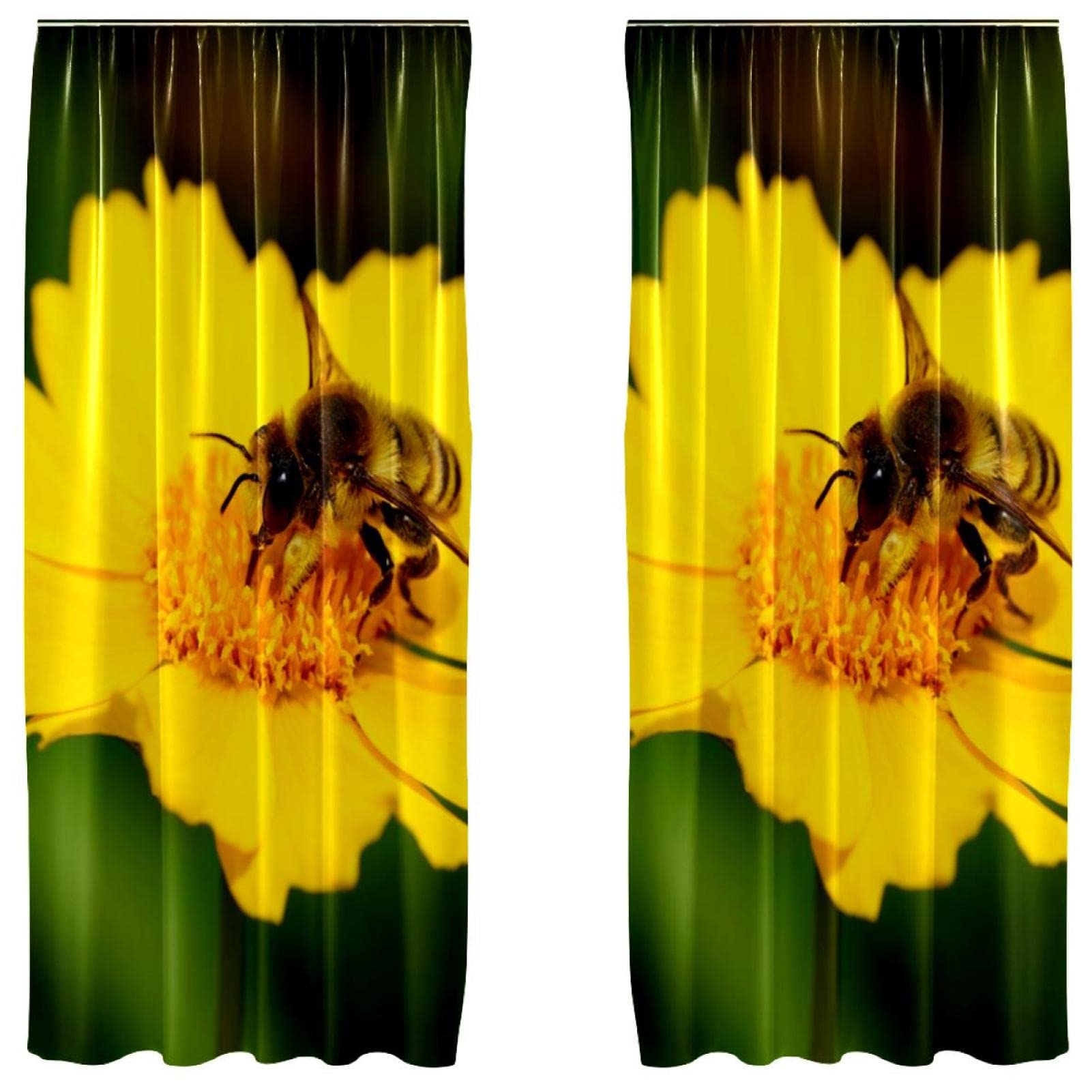 Rideaux abeille sur fleur pour salon lumineux, lot de 2 voilages de chambre