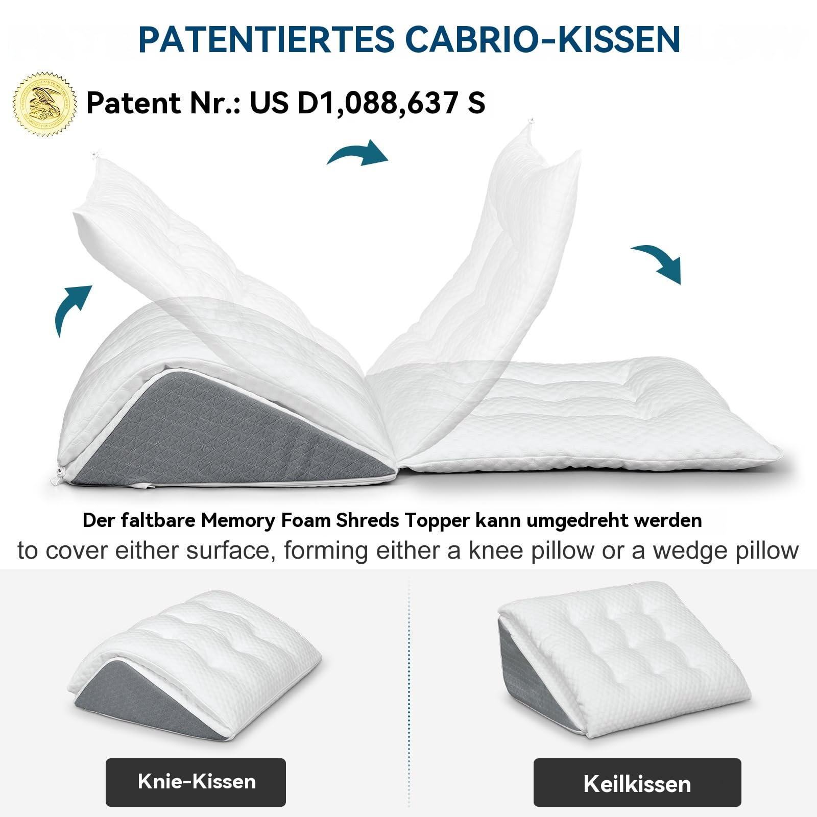 Shinnwa Memory Schaum Venenkissen, Umwandelbares Kniekissen zum Rückenschlafen, Dual-Layer Design Beinkissen für Beine nach der Operation, Kniestütze, Beinerhöhung