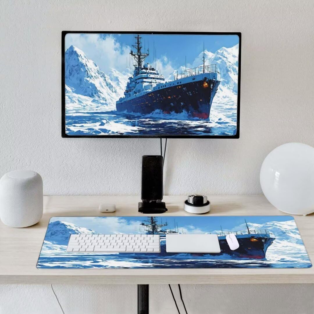 Alfombrilla de ratón 1400x600x3 MM, Alfombrilla Ratón XXL Extendida de Gran Tamaño con Bordes Cosidos, Base de Goma Antideslizante Almohadilla para Teclado, Buques marítimos S-4433