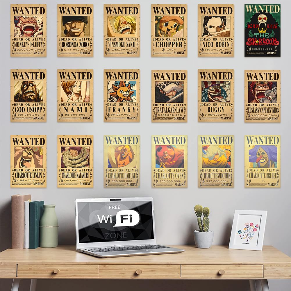 IQEPXTGO 24 Posters One Piece Wanted - Affiches Manga Vintage Papier Kraft Pour Décoration Murale