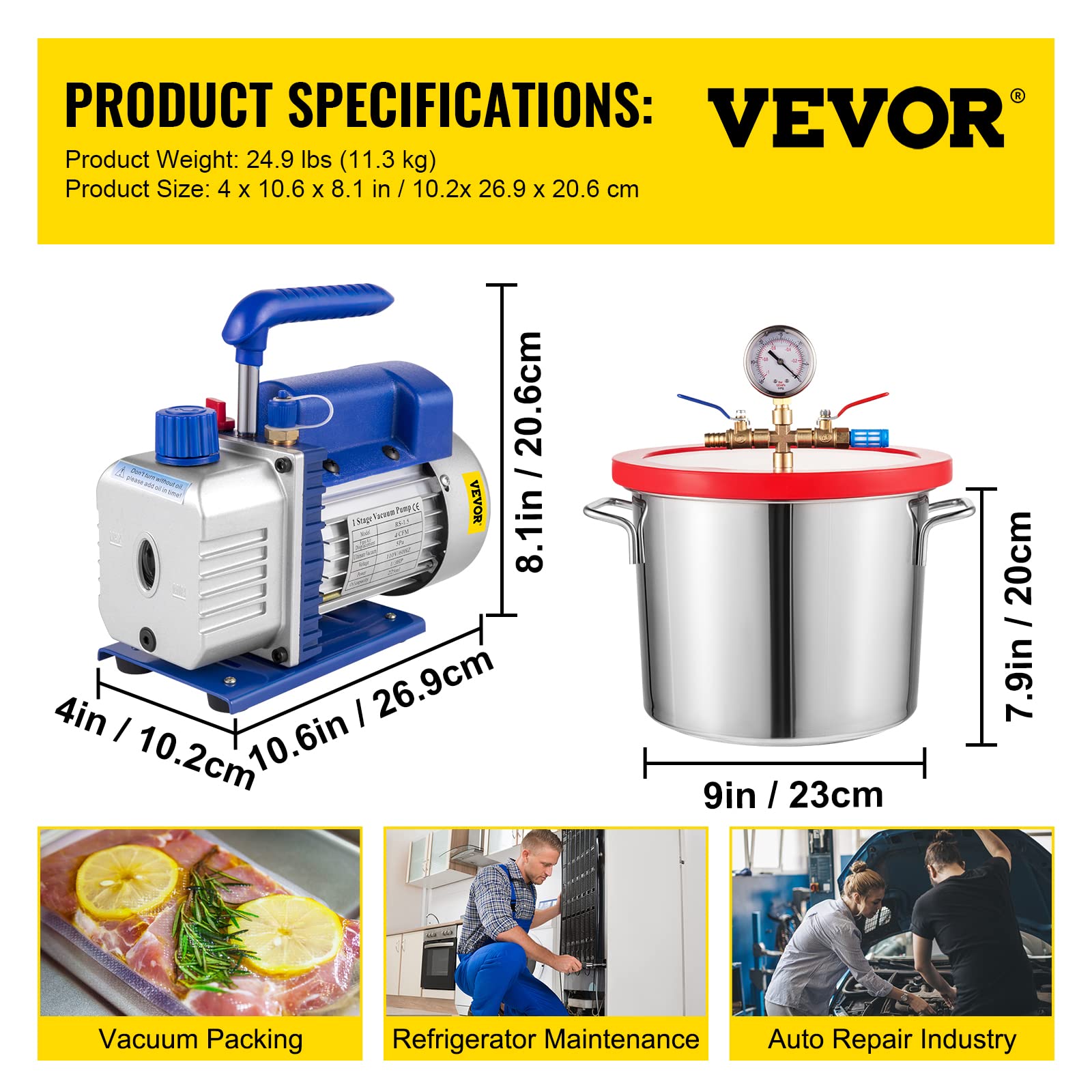 Buy VEVOR Vacuum Chamber with Pump, 4CFM 1/3HP Vacuum Pump with High