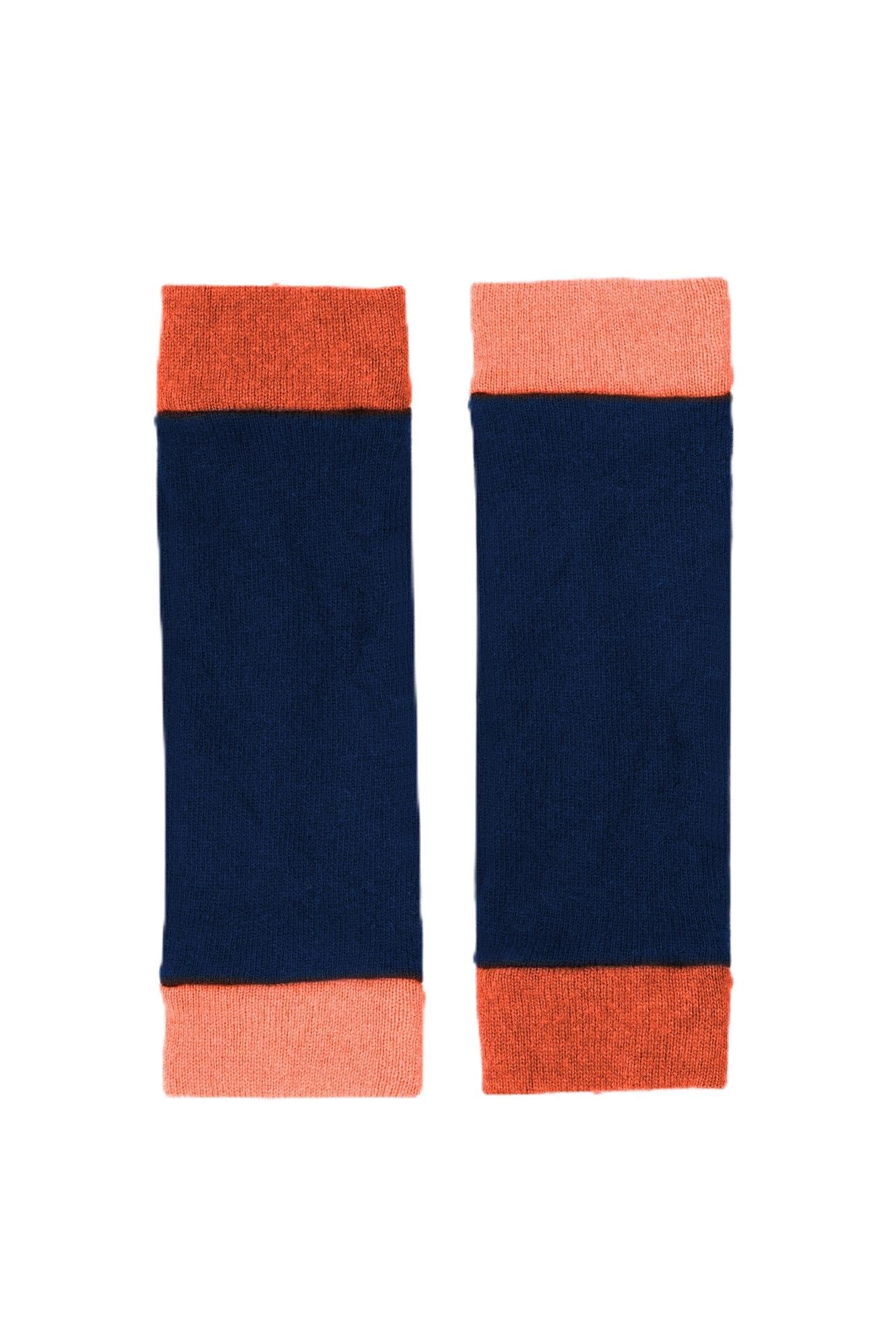 Turtle Doves 100% Recycled Cashmere Wrist Warmer (Navy and Orange)