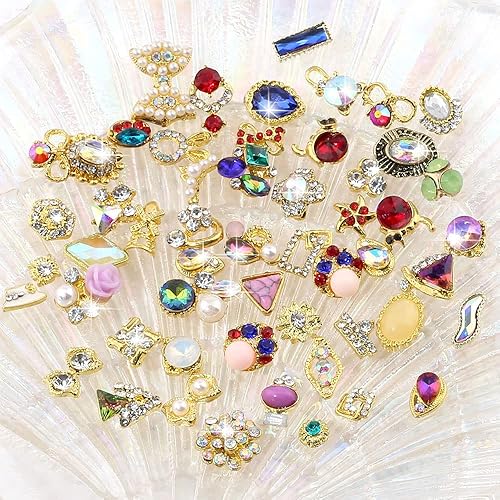 Miniatura 4 de 50 dijes de uñas dorados 3D para uñas acrílicas, estilos mixtos, diamantes de imitación para uñas, joyas de uñas de metal para arte de uñas,