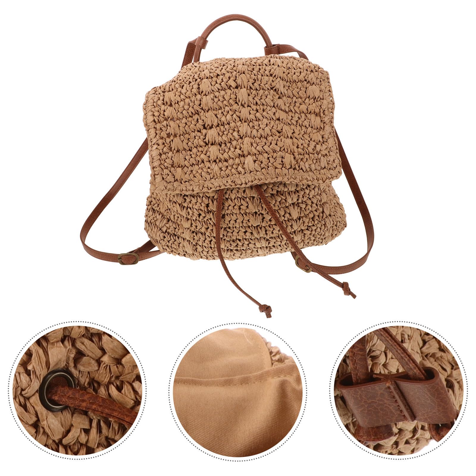 PLAFOPE Mochila Boho para Mujer de Paja Tejida con Gran Capacidad y Cierre de Cordón, Bolso de Playa Elegante para Salidas Casuales en Verano