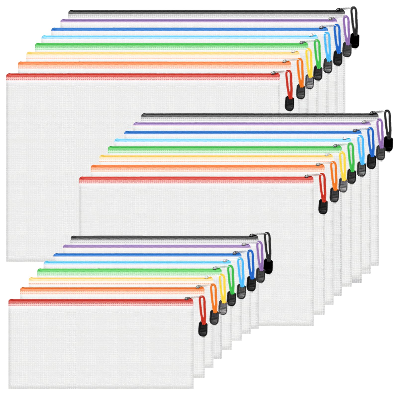 SUPEASY 24 Pack A4 A5 A3 Plastic Zip Wallets, Plastic Document Wallets with Zip Lock Closure, Clear File Folders for Office, School, Travel and Stationery Storage