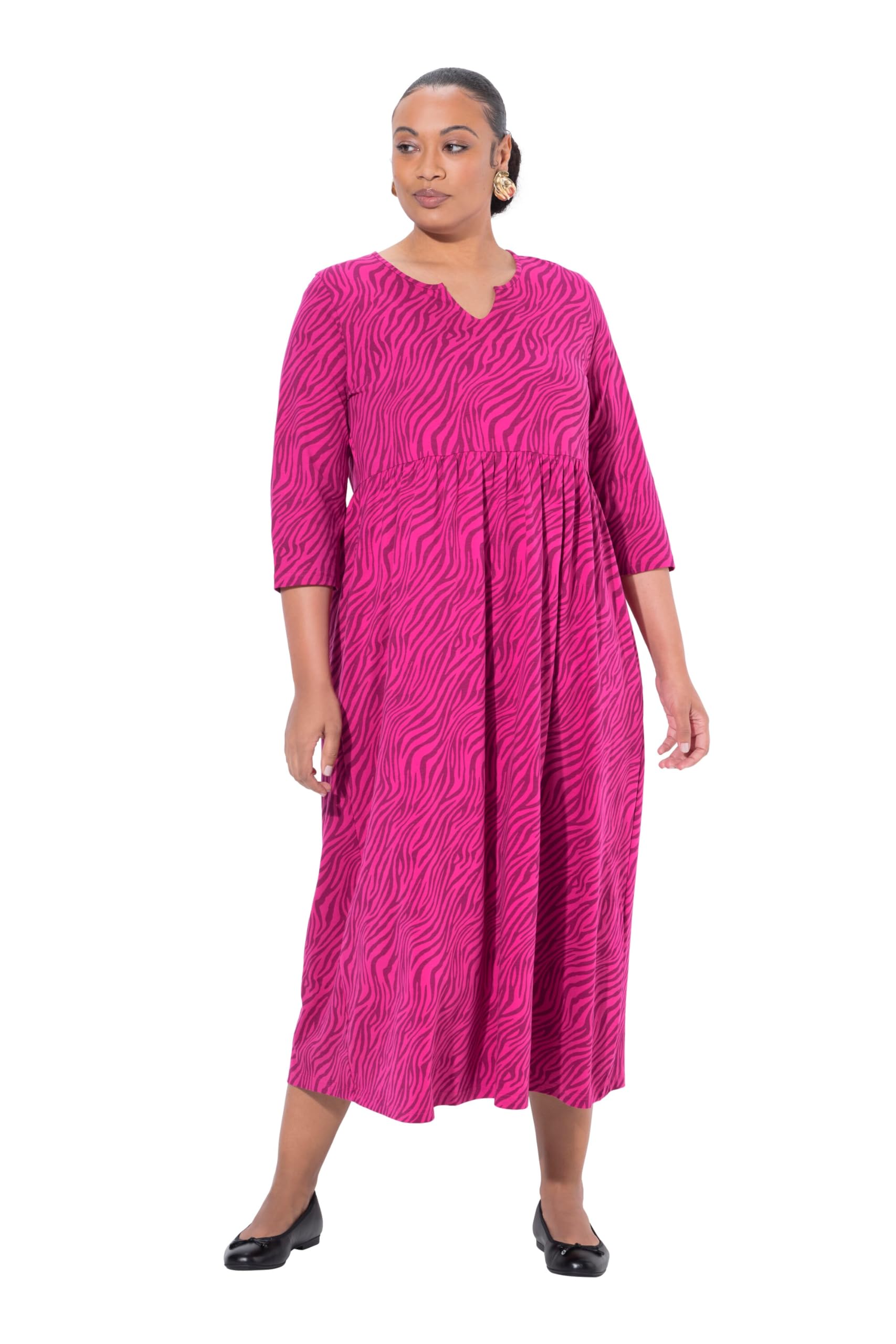 Ulla Popken Damen große Größen Übergrößen Plus Size Jersey-Maxikleid, A-Linie, Tunika-Ausschnitt, 3/4-Arm 842720