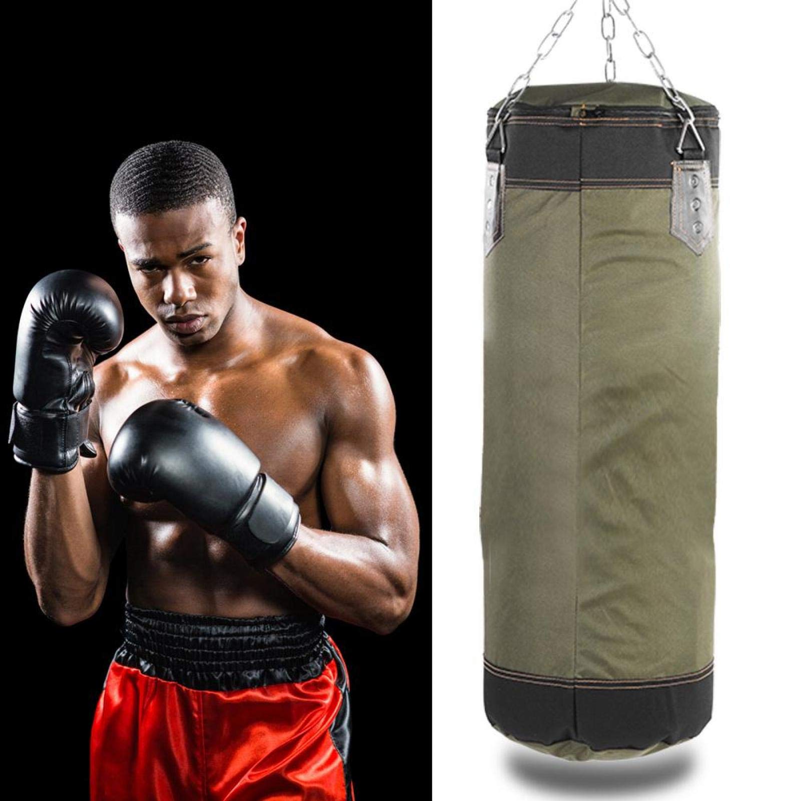 Sacco da boxe vuoto, sigillo con cerniera in PU Sacco di sabbia vuoto Pratica sabbia per(green, 60CM)