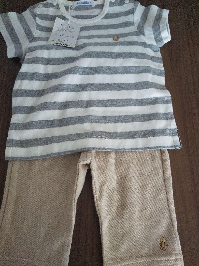 3222  トップス ファミリア 80 半袖 ボーダー 乗り物 飛行機