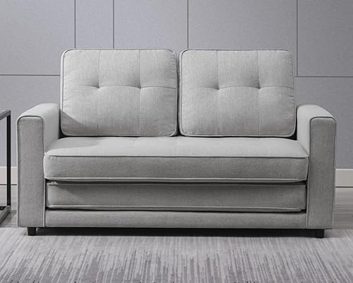 Miniatura 18 de Mjkone Sofá cama plegable convertible de 55 pulgadas de ancho para juegos, tela de lino, plegable, tapizado, con bolsillos laterales, sofá cama Gris