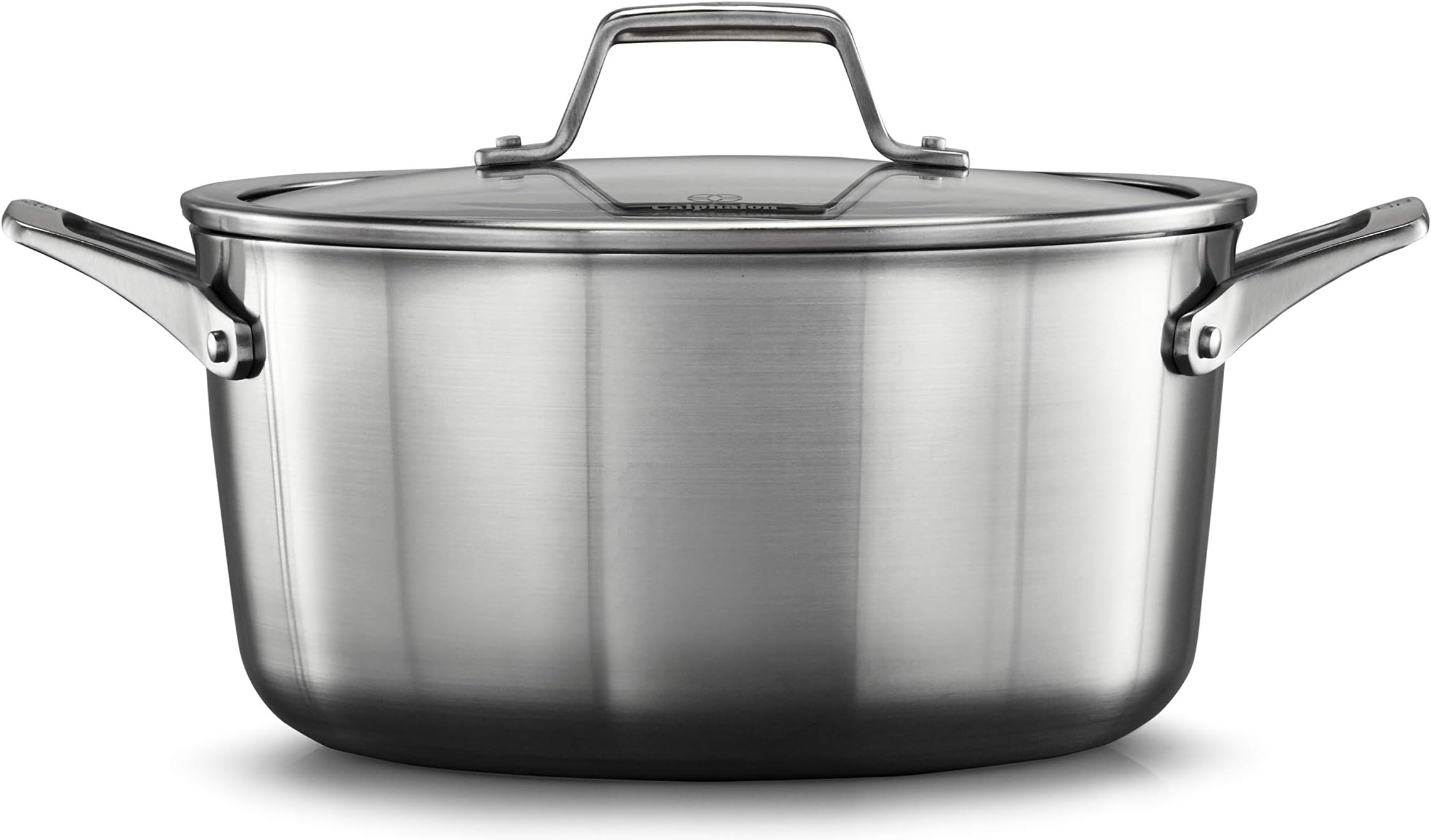 Calphalon Premier Stainless Steel 6-Quart Stock Pot with Lid, 3-Layer Metal Construction, Even Heating, Oven & Dishwasher Safe