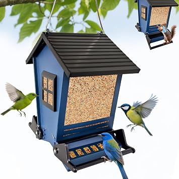 Squirrel Proof Bird Feeders for Outdoors Hanging, 5LB Capacity Metal Wild Birdfeeders Outside Hanging, Cardinal Bird Feeder Squirrel Proof as Various Finch Feeders for Outside Blue