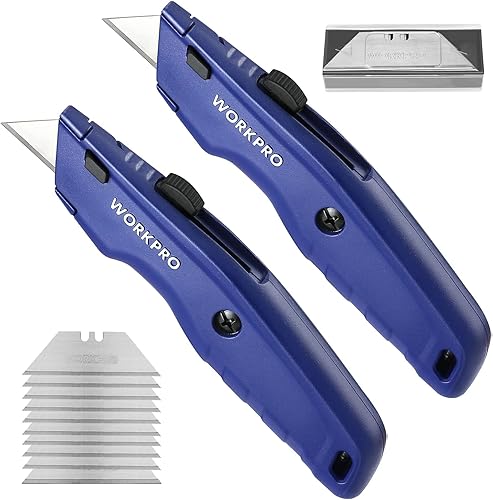 WORKPRO Cuchillo utilitario premium, cortador de caja retráctil de metal resistente, cuchillo de afeitar de hoja de cambio rápido, con 10 cuchillas disponible en Yaxa Costa Rica