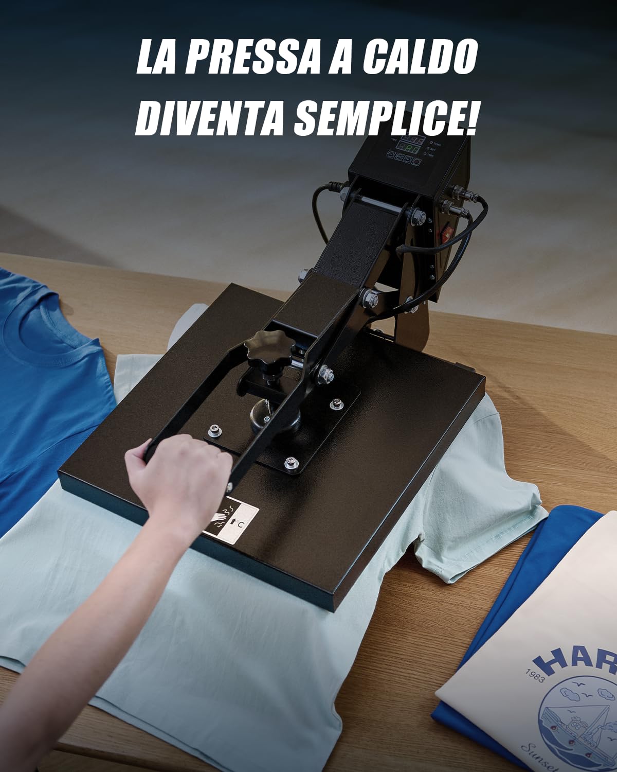 CREWORKS 38x38cm Pressa a Caldo per Magliette con Doppio Tubo di Riscaldamento a Controllo Digitale 1400W Pressa Calore Termopressa Multiuso per Magliette, Cuscini, Borse DIY e Affari