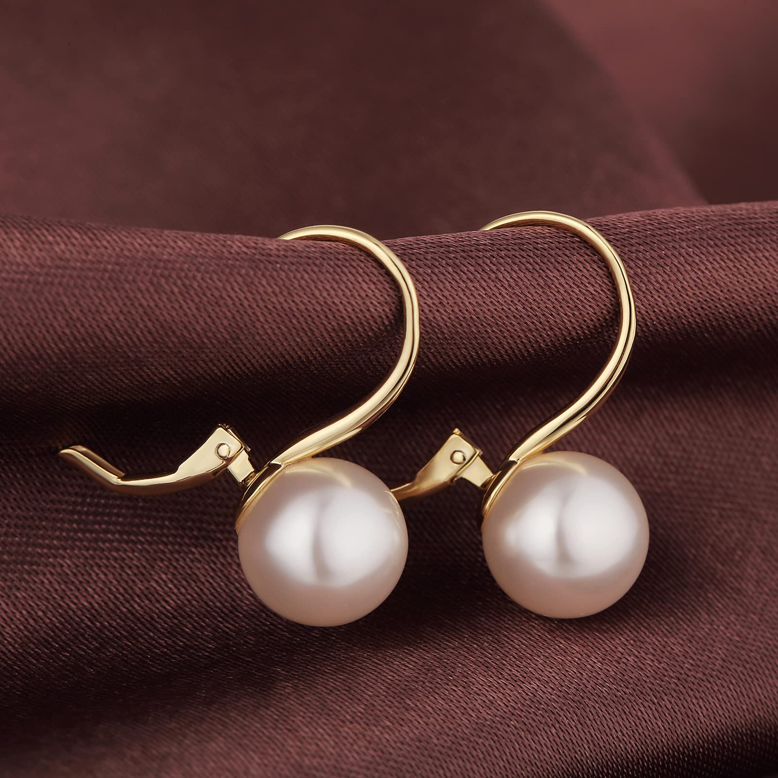 Jiamiaoi Pendientes Perlas Colgante De Plata 925, 10mm Perla Cultivadas Y Chapado En Oro Blanco De 18k Para Mujer Joyeria