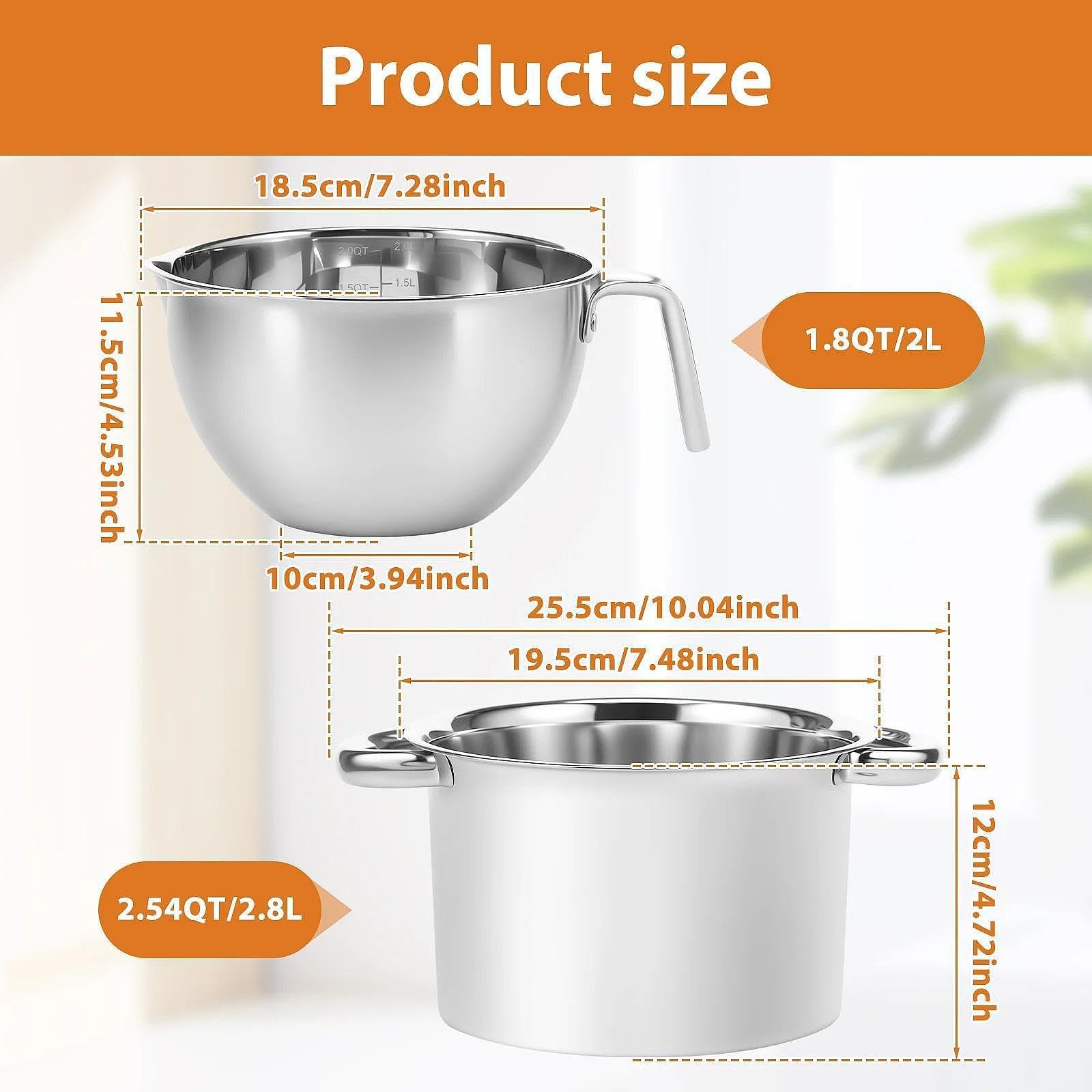 Ensemble de Casseroles pour Bain-Marie, Fondoir à Chocolat en INOX 304, Marmite Double 22cm avec Pot à Fonte 20cm, pour Pâtisserie, Confiserie et Création de Bougies Maison