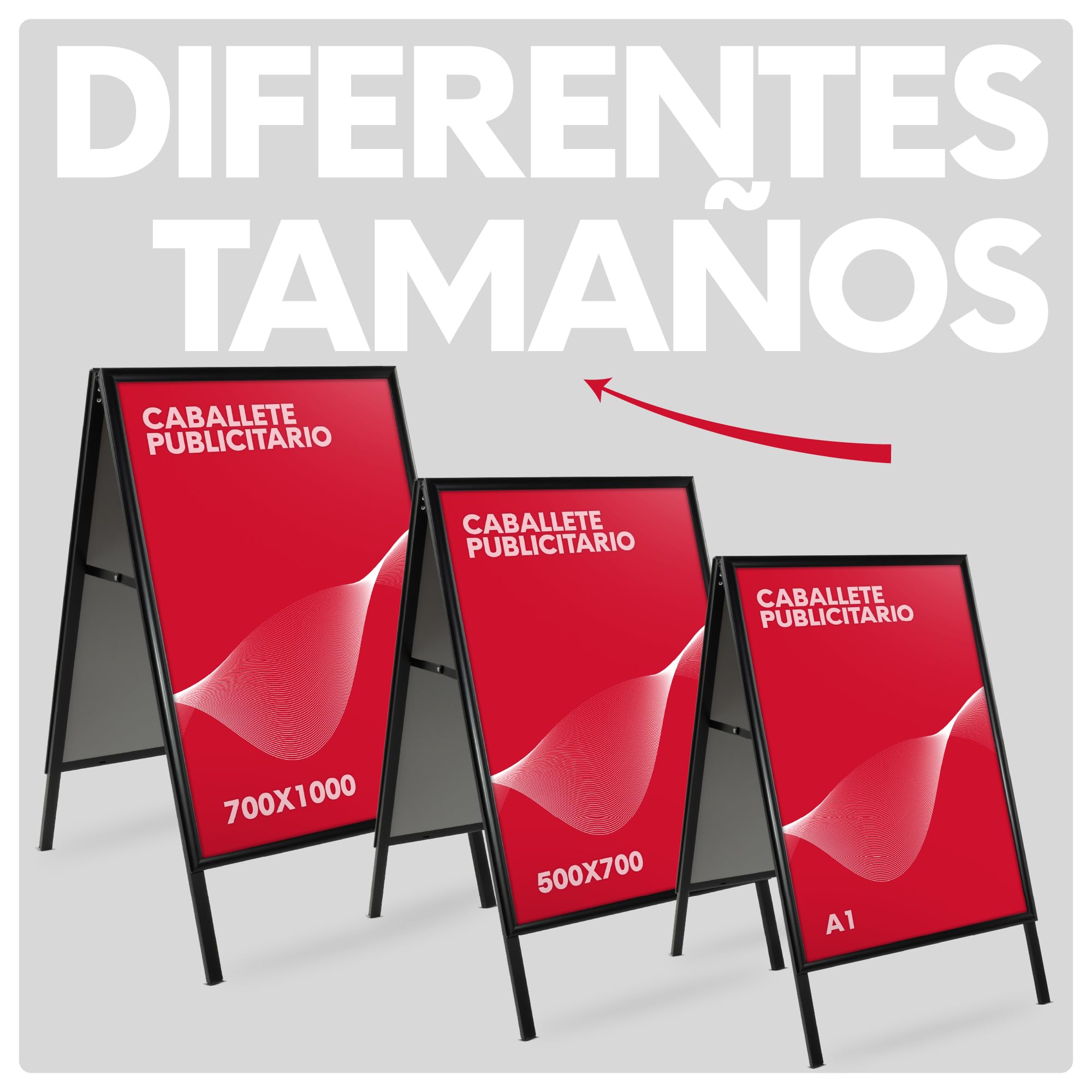 Caballete Publicitario de Aluminio Negro 500x700 mm | Expositor Doble Cara con Sistema Click y Protector Antideslumbrante | Soporte Portátil para Carteles y Anuncios