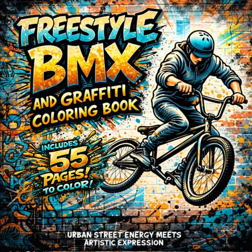 Freestyle BMX and Graffiti Coloring Book: 55 Action-Packed BMX Stunt Pages with Urban Graffiti Quotes for Teens and Adults