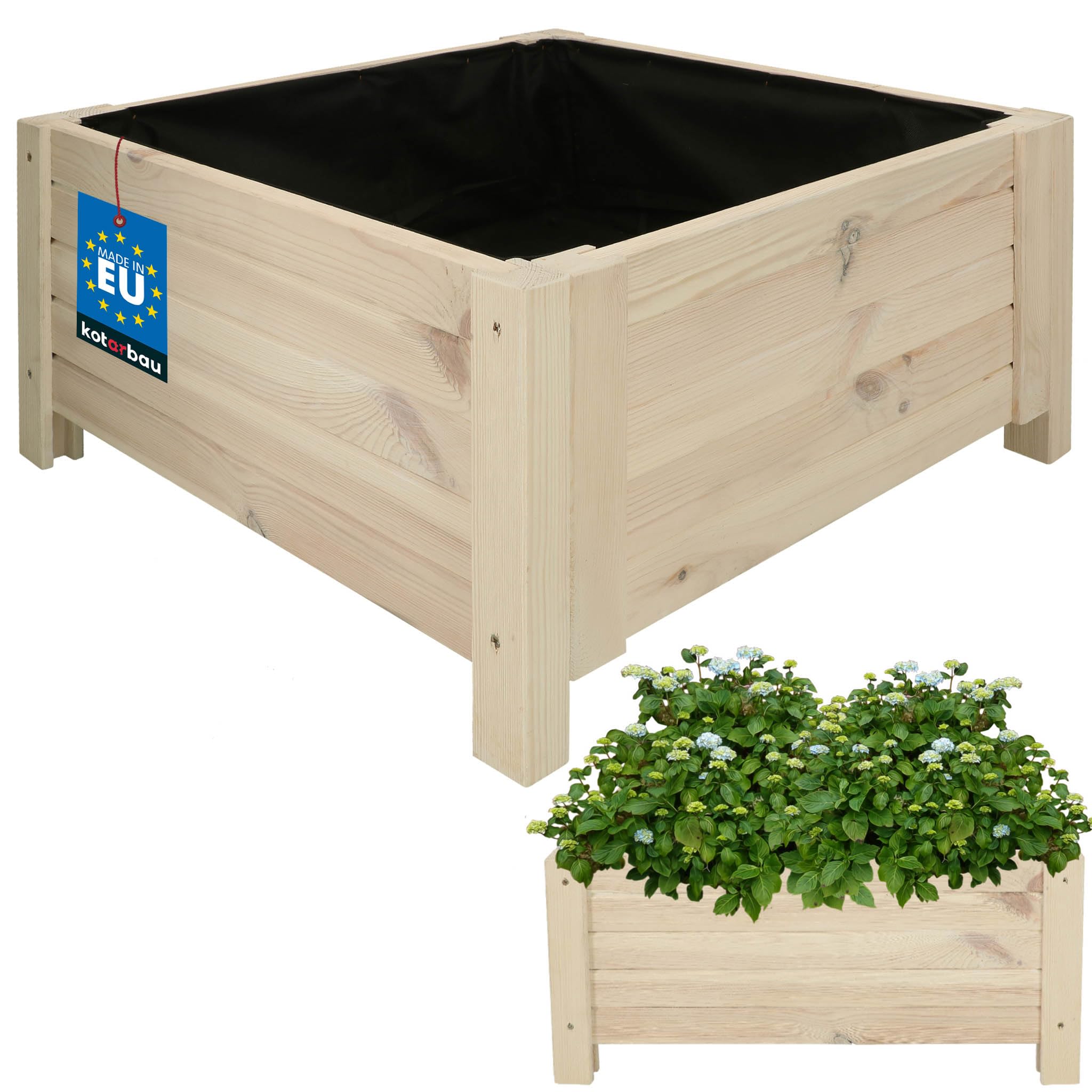 KOTARBAU® Planters outdoor - Garden Planters - Pine Wood - 60 x 60 x 30 cm (23.62x23.62x11.81 inches) - White - Outdoor Plant Pots - with Liner - Wooden Planter - for Terrace