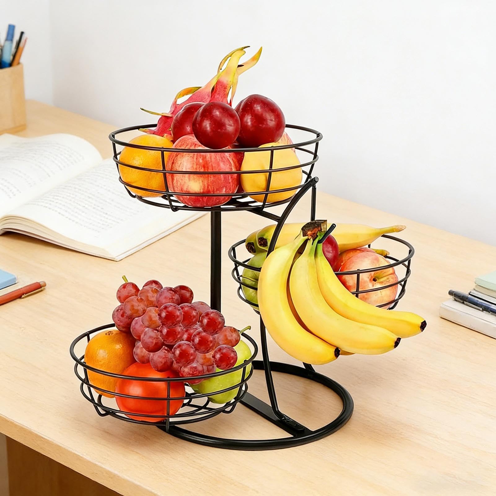 Almacenamiento de frutas para encimera - con gancho de almacenamiento para plátanos,Encimera de | Para Armarios, Apartamentos, Restaurantes, , Comida, Verduras, Pan y Snacks