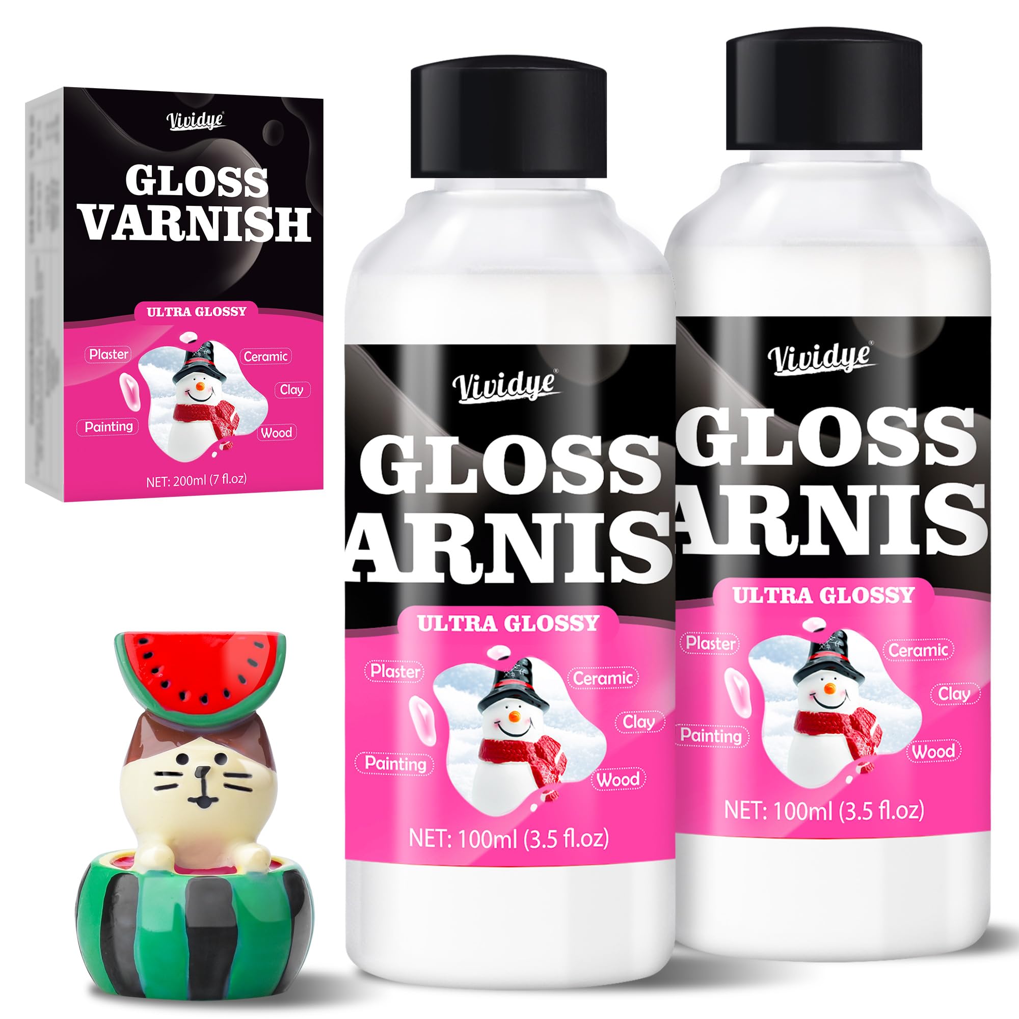 Air Dry Clay Varnish, 200ml/7oz High Gloss Varnish, Ceramic Glaze, Clear Clay Sealant with Brushes for Craft Pottery, Acrylic Painting, Wood, Prevent Cracking Scratches Wear﻿, Waterproof