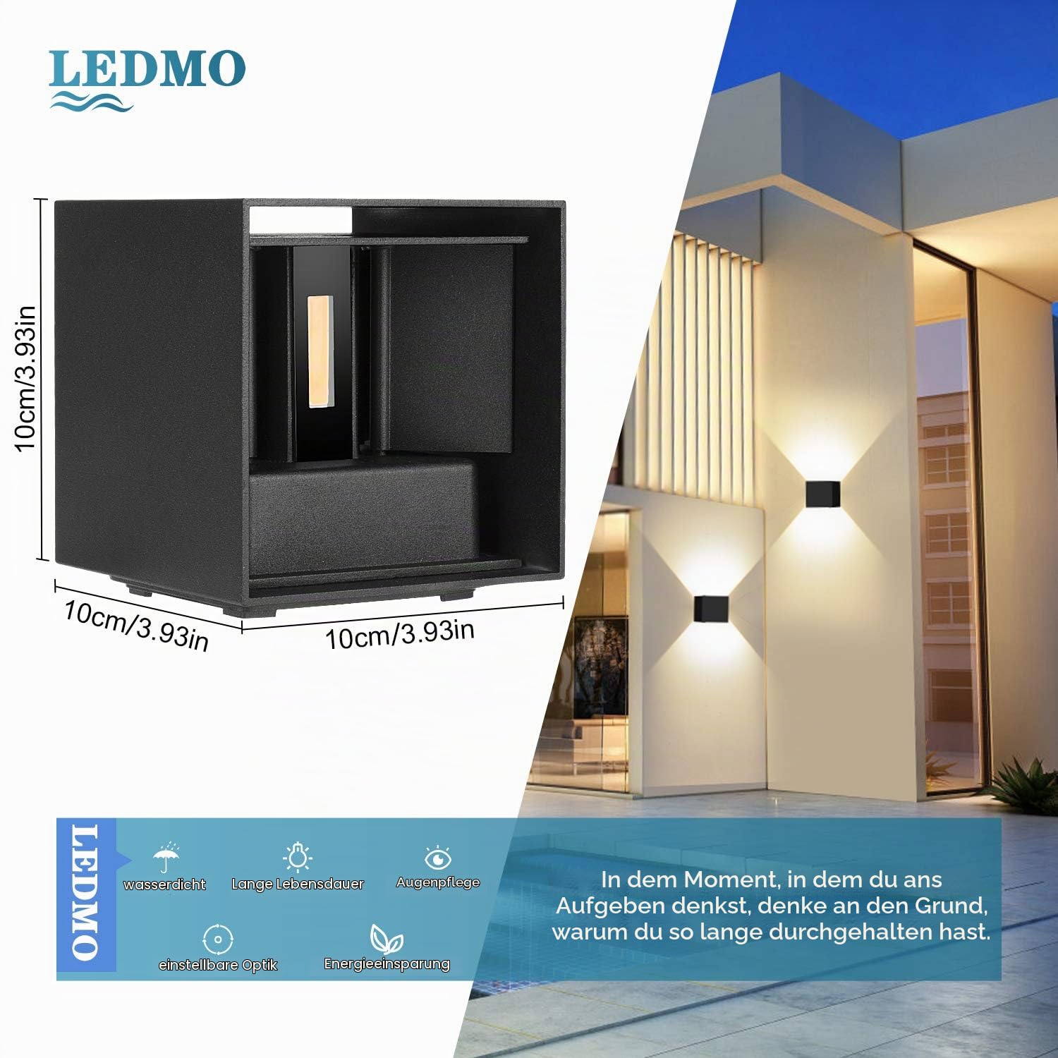 ledmo 4 Stücke LED Wandleuchte Innen/Aussen Wasserdichte IP65 LED Aussenlampe Schwarz Mit Up Down Einstellbar Abstrahlwinkel 12W Wandlampe Aussen Warmweiß 3000K