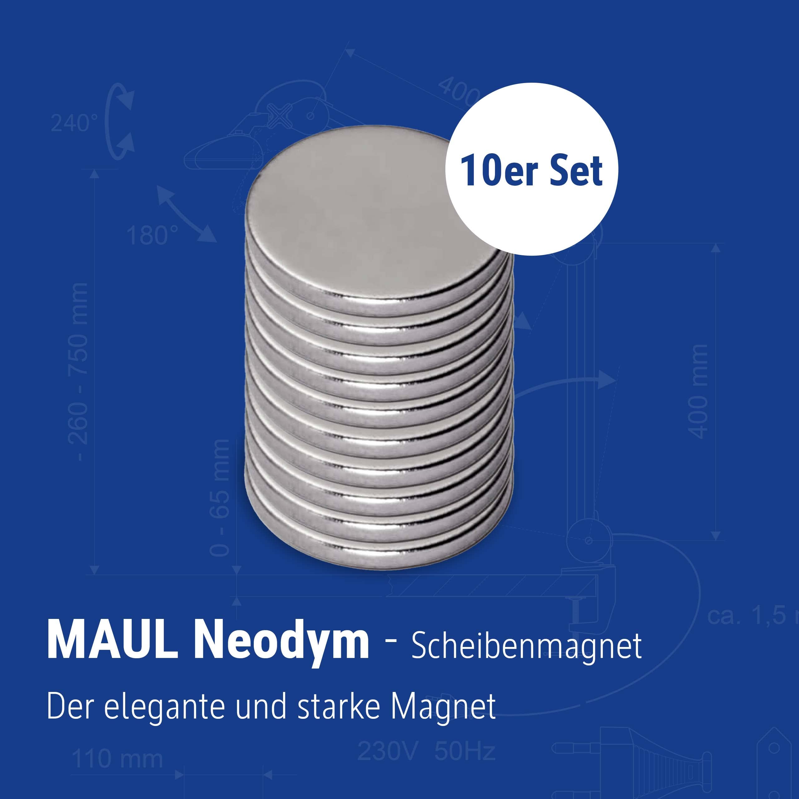 MAUL Magnesy Neodymowe 10 x 1 Mm (10 Sztuk) Okrągłe Magnesy Srebrne do Tablicy Magnetycznej i Taśmy