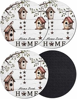 Sweet Home Coasters Set of 4, Absorbent Coasters for Drinks, Western Stars Bird Houses White Wood Plank Coaster for Desk Coffee Table Protection, Home Decor House Warming Gifts 4"
