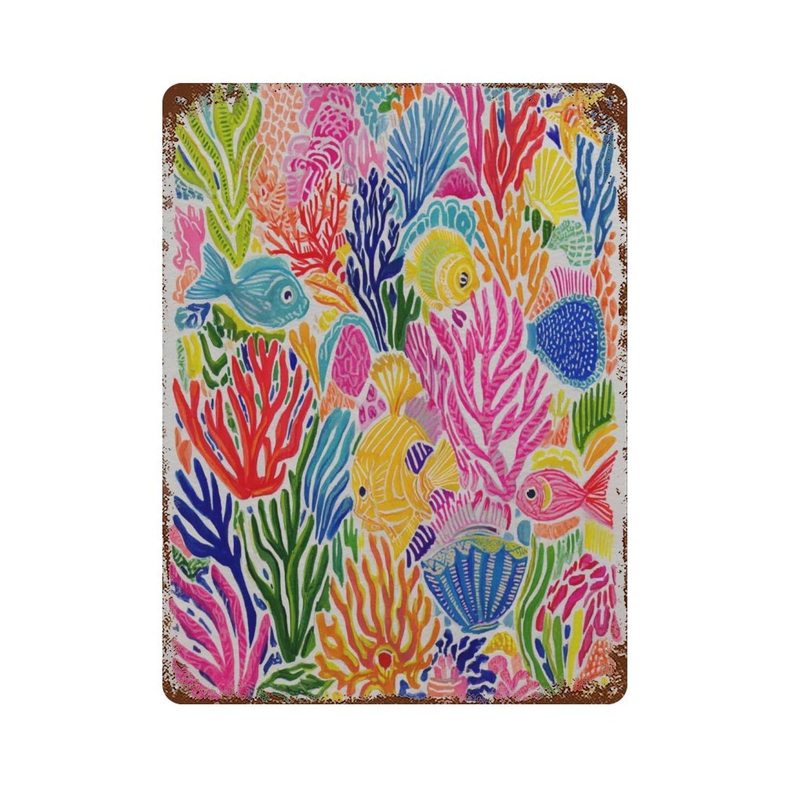 xiaoxiaoshen Colorful Coral Reef Tropical Fish Ocean Sea Life Underwater Marine Coastal Nauti Wall Decor Art Metal Tin Poster Modern Home Decor Art Home Bar Shop Decorations Vintage Sign 40x30cm