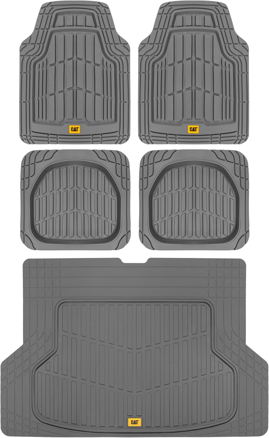 CAT® ToughRide Heavy Duty Rubber Floor Mats & Cargo Trunk Liner for Car SUV Van Sedan, Gray - Trim to Fit, All Weather Deep Dish Automotive Floor Mat, Total Dirt Protection