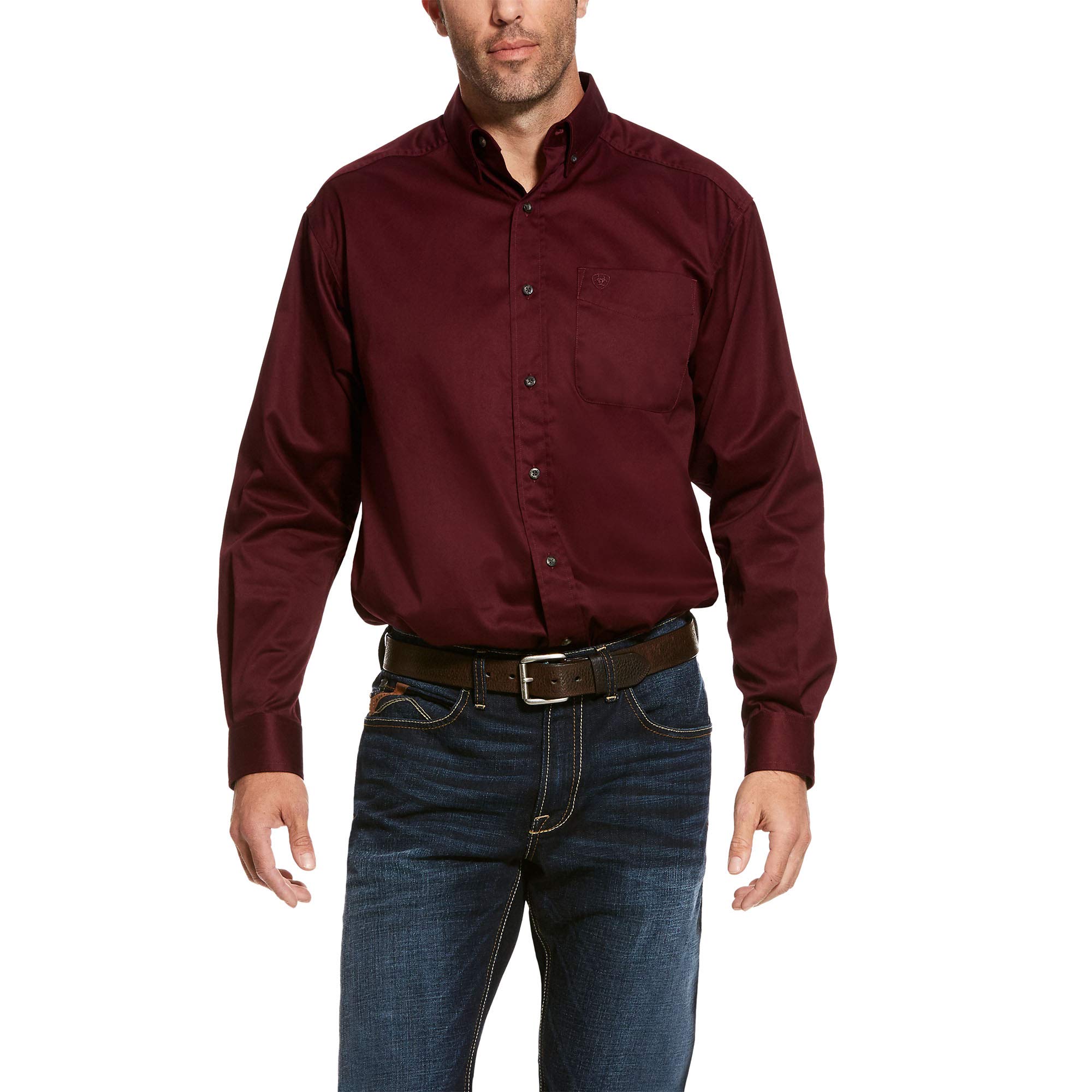 ARIAT Men's Solid Twill Classic Long Sleeve Shirt (XXX-Large), Chili, 3XL