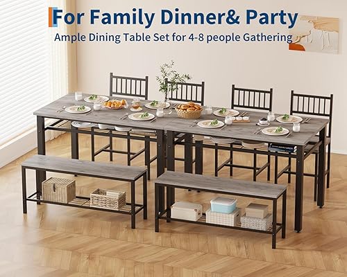 Miniatura 4 de GarveeHome Juego de mesa de comedor moderno para 4, mesa de cocina para 4 personas con sillas y banco de almacenamiento, juego de comedor