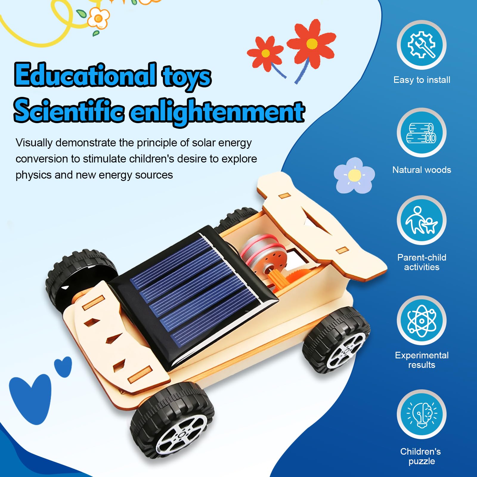 Solarbetriebenes 3D Holzpuzzle Bausatz, DIY Solarbetriebenes Auto Holzbausatz für Kinder ab 8 Jahren, Solar Holzbausatz Auto, 3D-gebäuderätsel Solarauto, solar Roboter Spielzeug für Jungen Mädchen