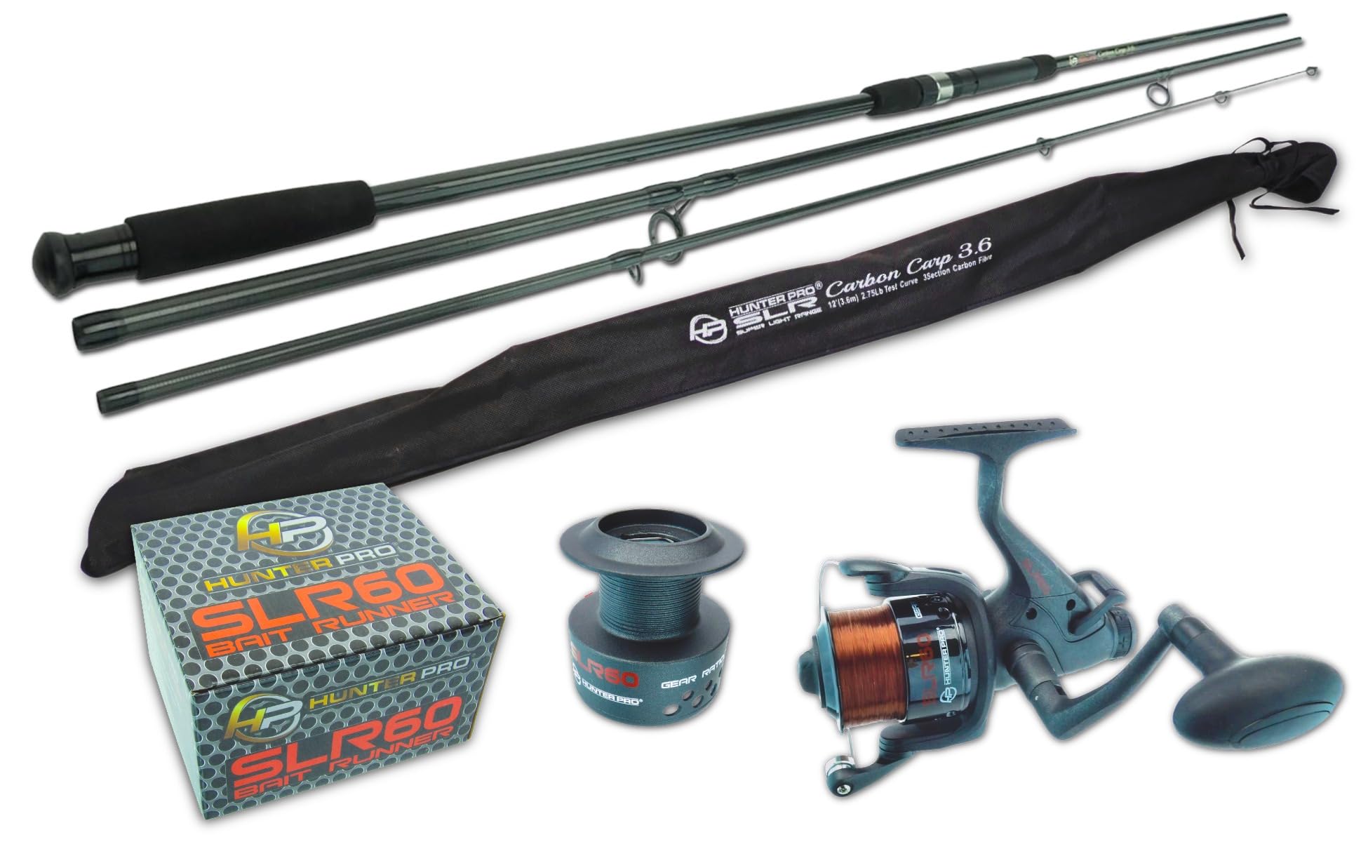 Hunter Pro 12ft SLR Carbon Carp Rod & SLR60 Bait Runner Reel: 2.75lb Set