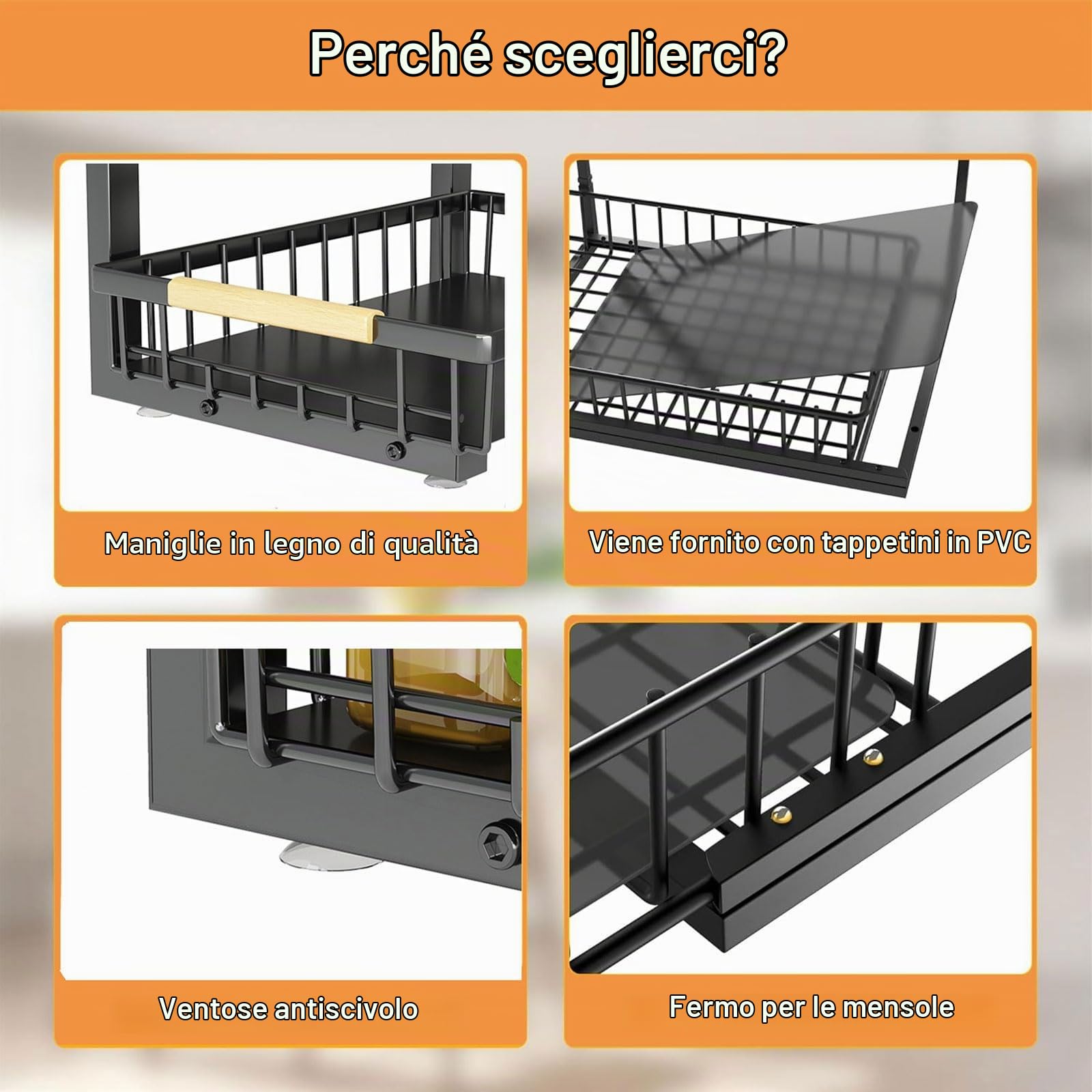 Organizer Sottolavello Cucina Metallo, Regolabile in Altezza Sotto Lavello Cucina Organizer con 2 Cassetti Scorrevoli per Bagno portaoggetti, Accessori Utensili Cucina, Controsoffitto, Mobile