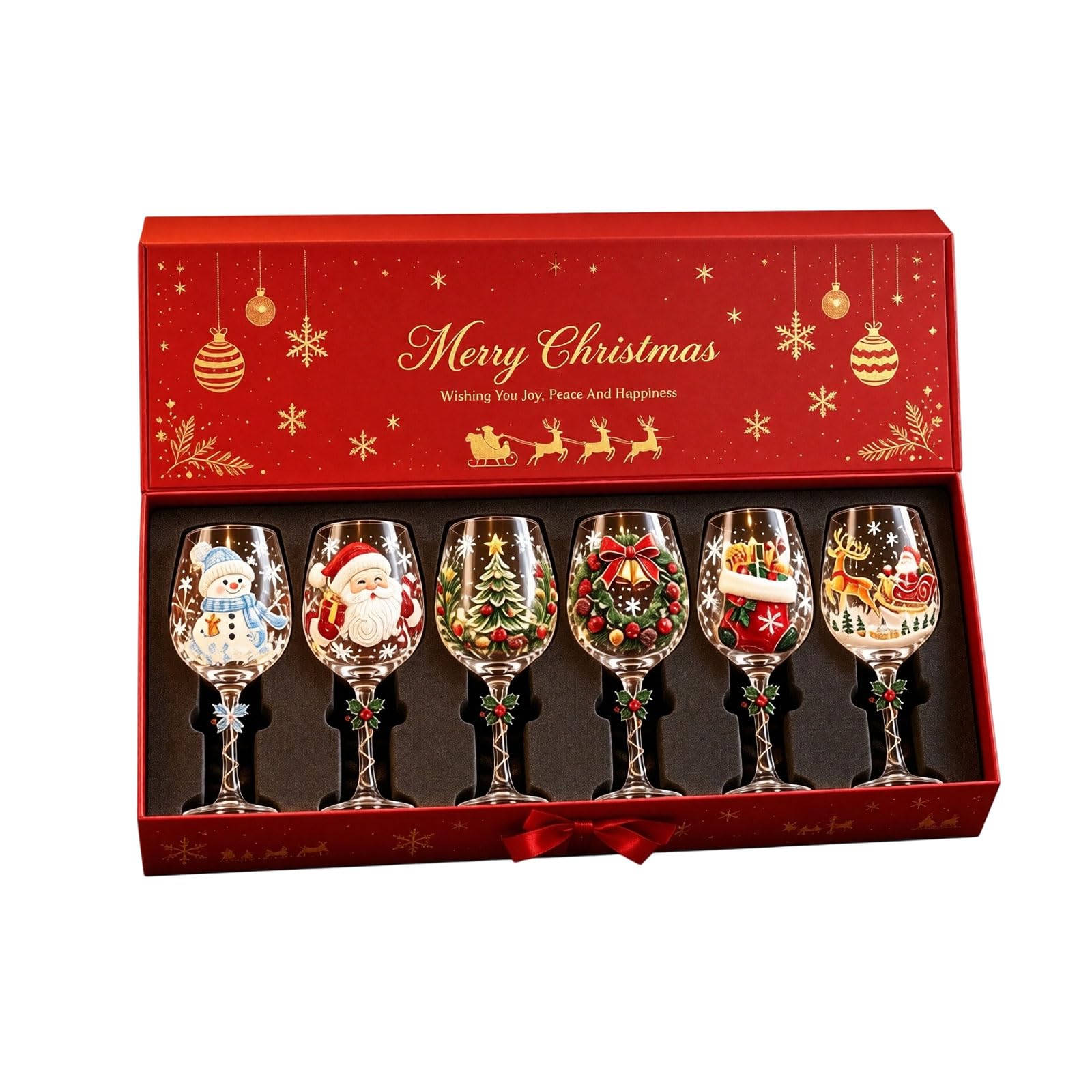 Set di bicchieri da vino 3D con Babbo Natale, confezione regalo da collezione di bicchieri da vino 3D, calice rialzato con fiocco di neve, decorazione per feste e tavoli, bicchieri natalizi per gli