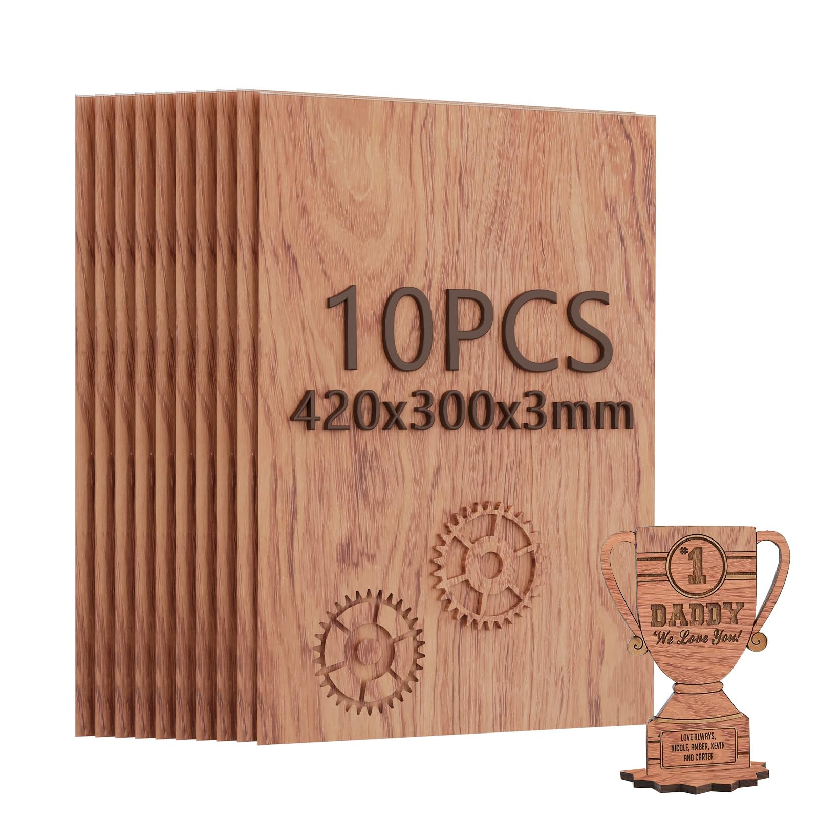 Sperrholzplatte 3mm, Laser Material Sperrholz Holzplatten A3 10 Stück, Lasergravur Rohlinge Holz für Lasercut, CNC Schneiden Brandmalerei (Rosenholz)