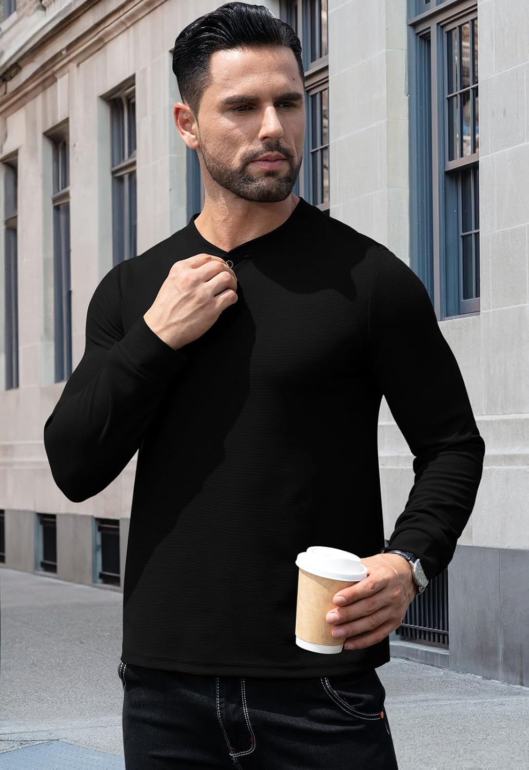 KUYIGO Men's Slim Fit Henley Shirts Casual Solid Button Waffle Fashion Summer T-Shirts Tops - Image 5