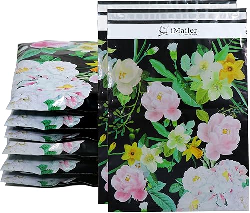 Vista 32 de iMailer -10 x 13 pulgadas (100 piezas) Poly Mailer Mailer Envío de Sobres de Flores Negras Bolsas de Paquete - Autosellado.. Flor negra